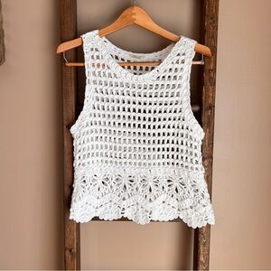 Ultra Pink White Crocheted Cotton Coastal Boho Tank Top